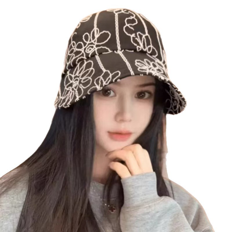 春と夏の女性用の花刺繍フィッシャーマンハット、大きな頭囲、小さな顔、多用途のファッショナブルな日焼け止め帽子、新しい盆地帽子|undefined