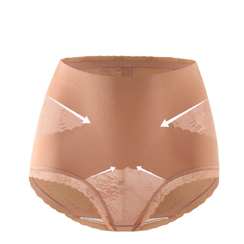 Elástico de cintura alta Cruz vientre contracción cadera levantamiento ropa interior de seda de las mujeres entrepierna antibacteriana ligero transpirable encaje borde triángulo vientre contracción Pantalones