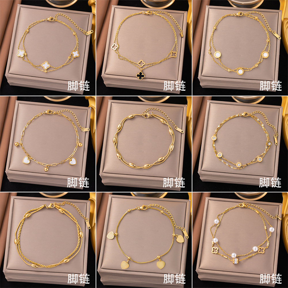 Spot tobillera de acero de titanio colección explosiva verano sin decoloración femenina simple sentido de alta gama moda salvaje estilo transfronterizo europeo y americano