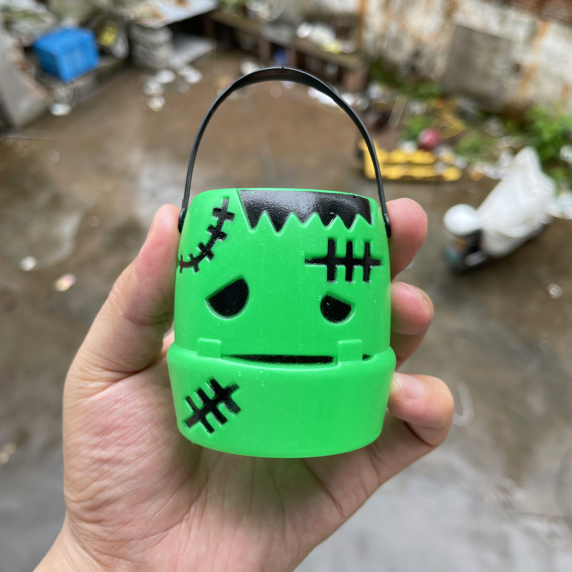 Jarra de calabaza de Halloween Festival fantasma decoración calabaza cubo 18cm con tapa triángulo ojos calabaza linterna