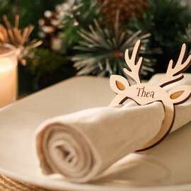 工厂直发圣诞节个性化鹿木制餐巾环餐桌用品DIY家居派对装饰木环
