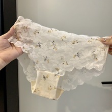 日式甜美印花纯欲女士小内裤蕾丝波浪边纯棉裆舒适透气女性三角裤