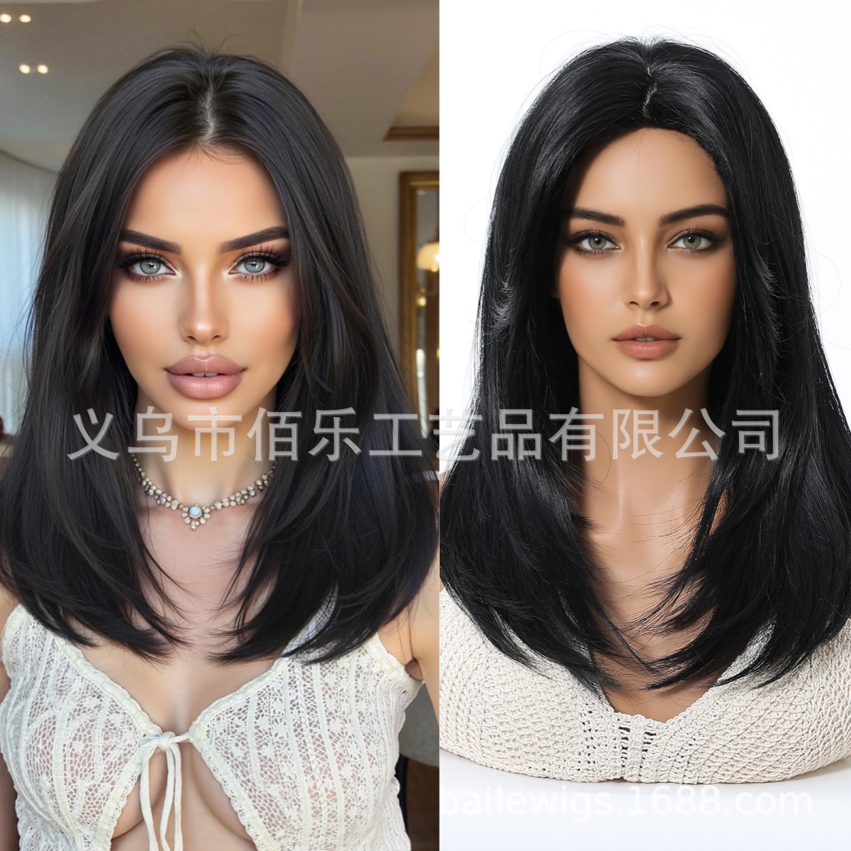 Peluca de gran venta transfronteriza con flequillo dorado, degradado marrón en la parte superior, cabello largo y liso en capas, popular en Europa y América.