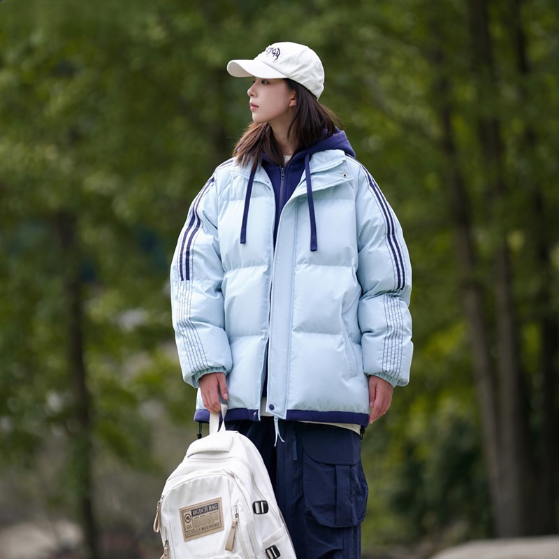 2025 invierno nuevo estilo coreano falso de dos piezas de punto con capuzas de pluma de algodón grueso ropa de pareja de invierno chaqueta de tendencia image 7