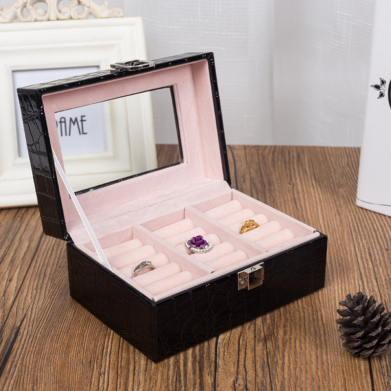Simple Striped Jewelry Box Wooden Storage Box with Lock Personalized Transparent Flip Jewelry Box Bracelet Necklace Wholesale