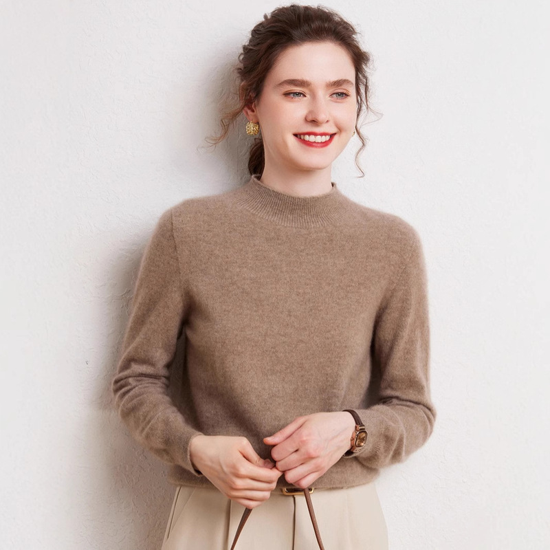 Consinee Basic Knit Sweater Skin-Friendly Pullover Base Shirt 100% Cashmere Women's Half Turtleneck