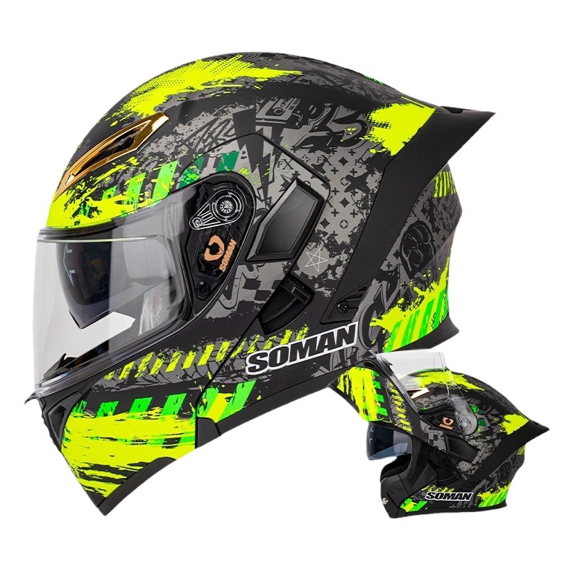 SOMAN casco de la motocicleta de los hombres y las mujeres de doble lente casco de la exposición de cuatro estaciones de montar casco completo SOMAN955-S