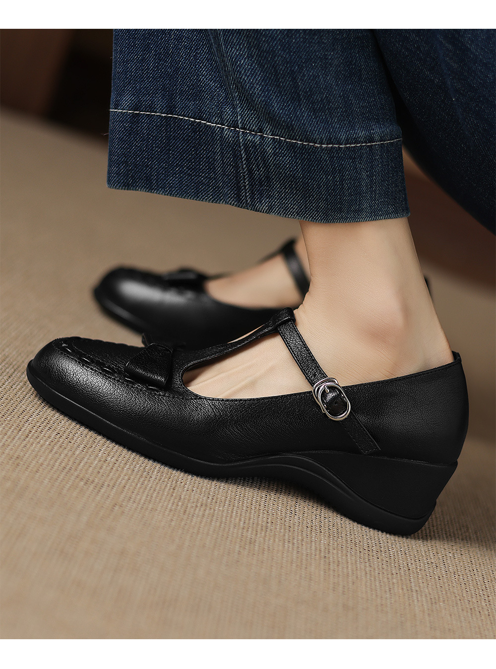 Giày Mary Jane nữ quai ngang khóa T cổ điển, đế mềm, mũi tròn, cổ nông — đen chi tiết 11