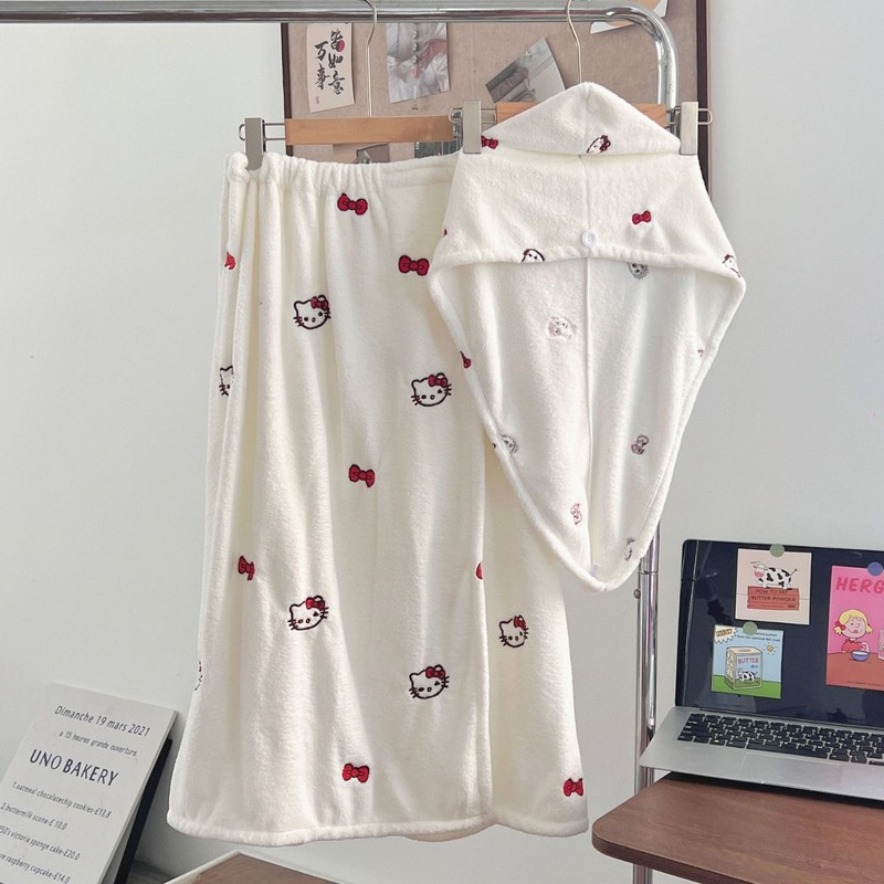 刺繍珊瑚のベルベットのバスタオルの漫画の柔らかいバスのスカートのタオルのセットの吸水の柔らかいモチのカップルの家の睡眠のスカートの卸売り|undefined