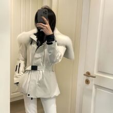 黑标高端M家羽绒服女冬季收腰鹅绒狐狸毛领兔毛披肩滑雪服外套潮