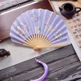 Shell Fan Japanese Style Cotton Folding Fan Cute Mini Fan Summer Portable Folding Fan Han Dynasty Kimono for Women