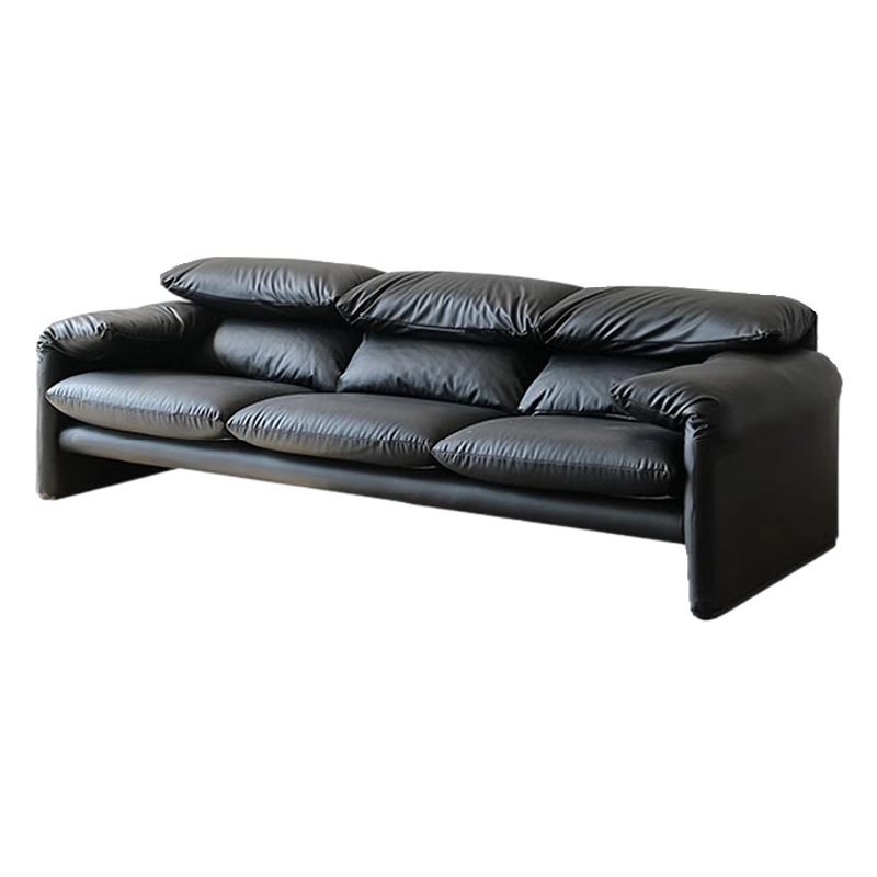 Sofá de cuero con orejas dobladas de estilo medieval maralenga italiano minimalista sala de estar línea recta combinación de sofá de cuero de vaca
