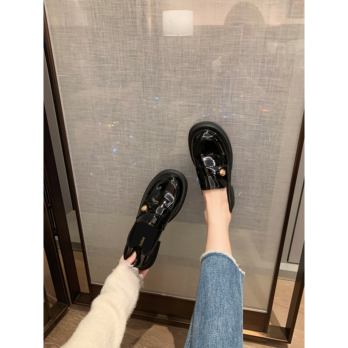 Mocassins en cuir pour femmes, modèle Grape Same British Style Coin, talon simple et semelle épaisse souple, pointure S._voghion.com