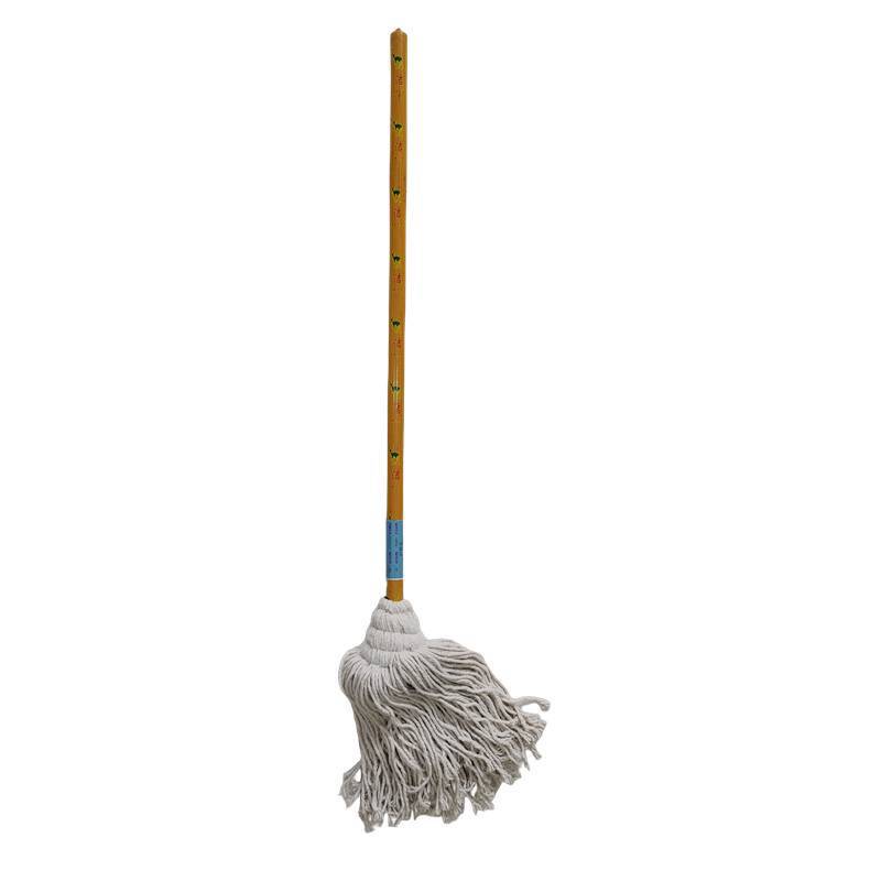 Wooden Handle Cotton Mop for School and Home Use, Round Mop for Restaurants, Dual-Use for Dry and Wet, with Strong Water Absorption
