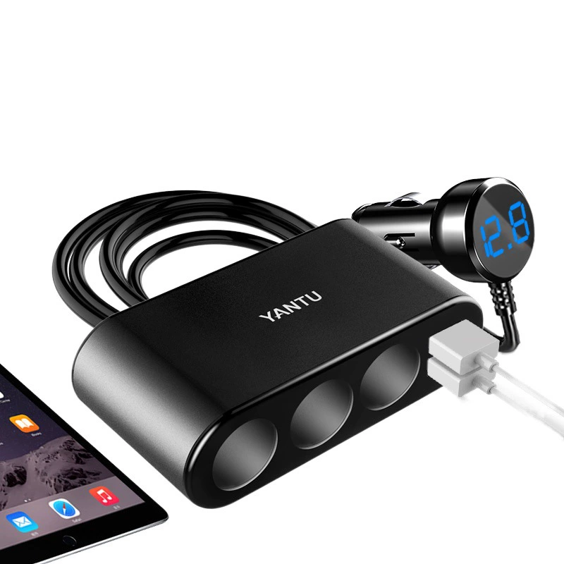Прикуриватель один-три многофункциональный Электронный двойной USB один-Три металлический Новый цифровой дисплей автомобильное зарядное устройство для мобильного телефона
