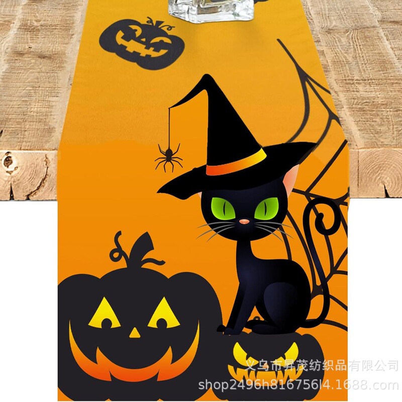 国境を越えた新型ハロウィーン骨格カボチャコウモリテーブル旗家庭装飾テーブルテーブルクロス茶テーブル布|undefined