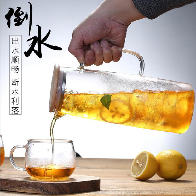 Jarra de Vidrio de Borosilicato para Agua Fría, con Tapa de Acero o Bambú, Gran Capacidad