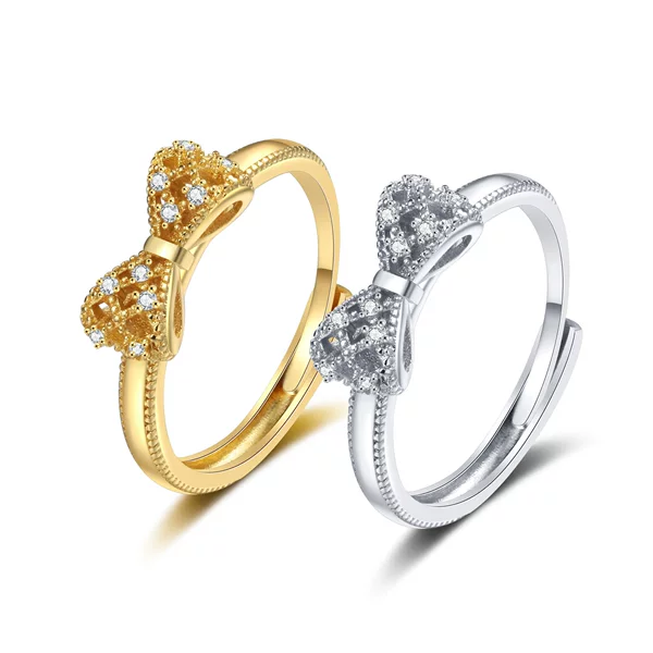 European and American Foreign Trade Cross-Border E-Commerce Supply Hand-Made Popular Bow Ring Micro-Encrusted Zircon Fashion Jewelry Wholesale