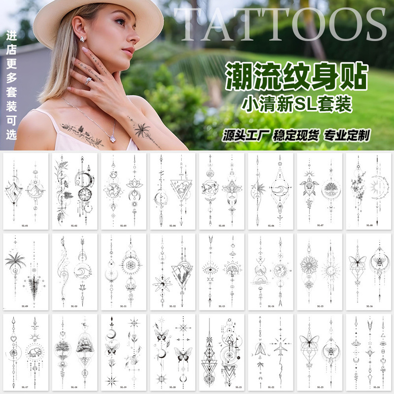 in stock New Style Small Fresh Tattoo Sticker Waterproof Ins Advanced Sense Artistic Girl's Simulation Green Temporary Sticker