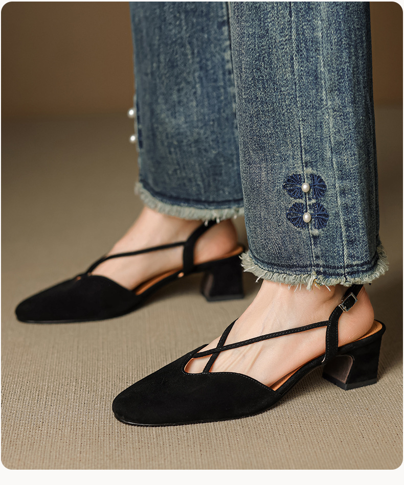Sandal cao gót nữ mũi kín quai chéo buộc dây phong cách Hàn Quốc — đen chi tiết 17