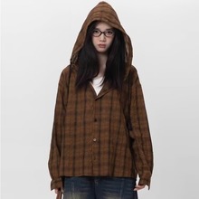 MRDONG韩国男装代购薄款褶皱纹理感复古慵懒格子宽松长袖衬衫