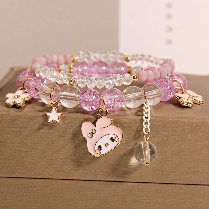 Corea del Sur fresco lindo conejo chica pulsera en línea celebridad niña flor caliente cristal pulsera chica novias pulsera