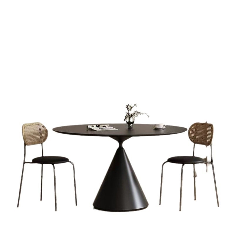 Qingyang blanco puro mate tabla de roca redonda mesa y silla combinación de pequeño hogar moderno negro simple mesa de comedor viento crema