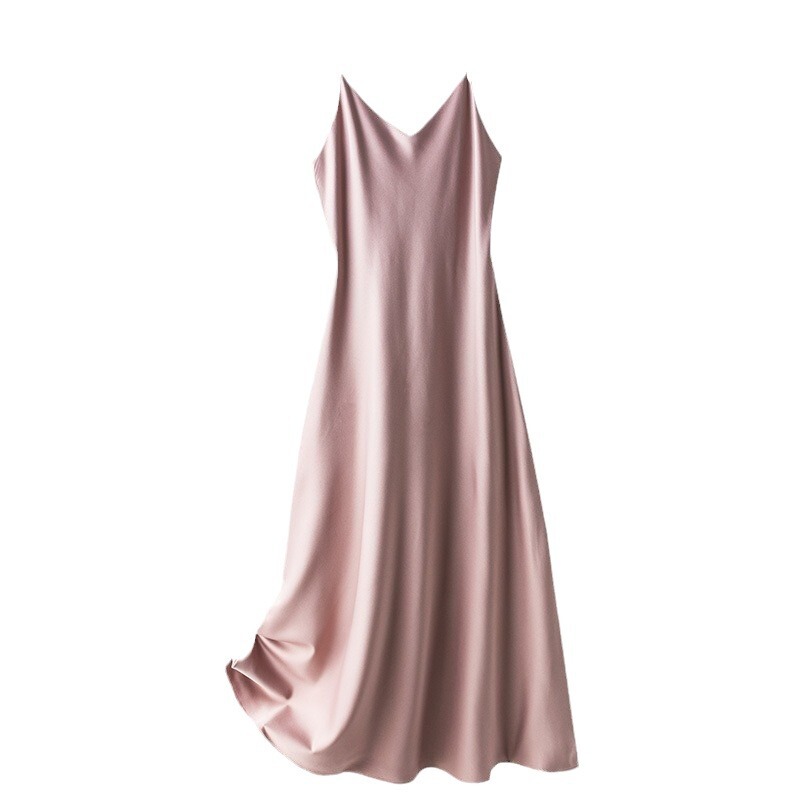 Spring and Summer 2024 New French Acetic Acid Satin Sexy Sling dress Women's Mid-length Solid Color Inner Base Skirt