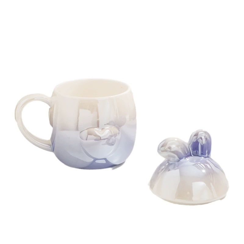 Cute bunny mug girly heart couple ceramic water cup high-looking mug ins style coffee cup with lid