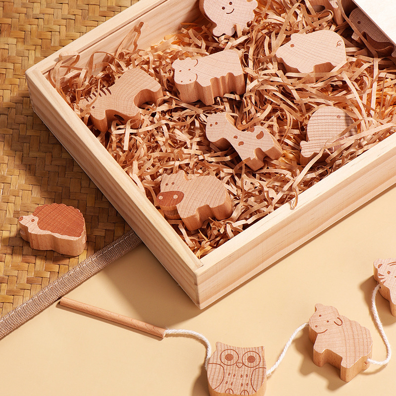 Caja de madera de haya cuentas de animales-piosso