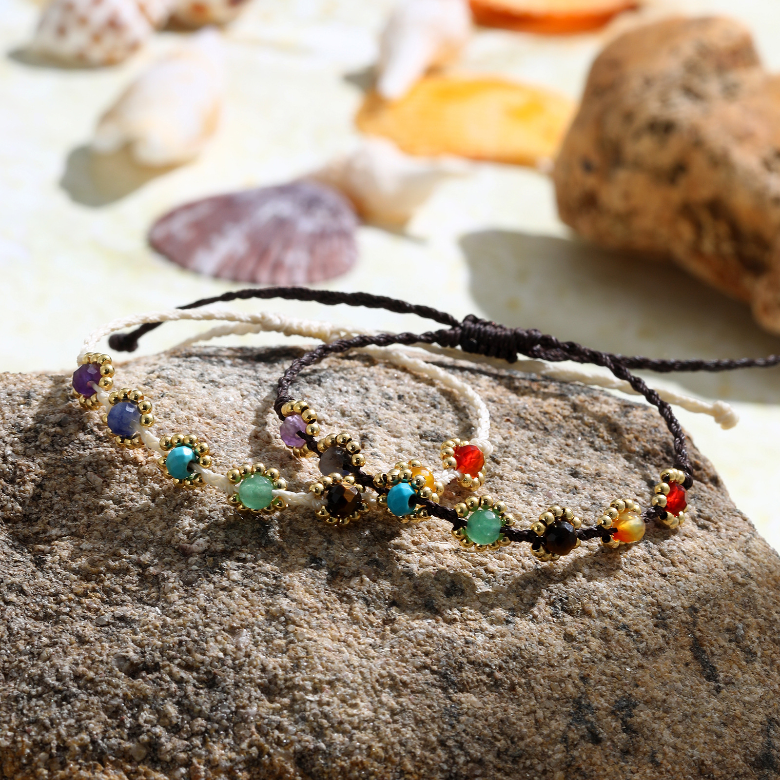 Fashion Flower natural stone rope Copper Bracelets 1 Piece