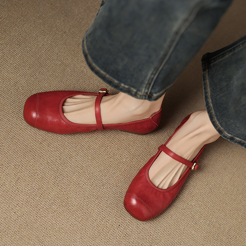 Super Soft Washed Leather Mary Jane Egg Roll Shoes 2025--Spring Flat Round Toe Soft Versatile Commuting Shoes for Women