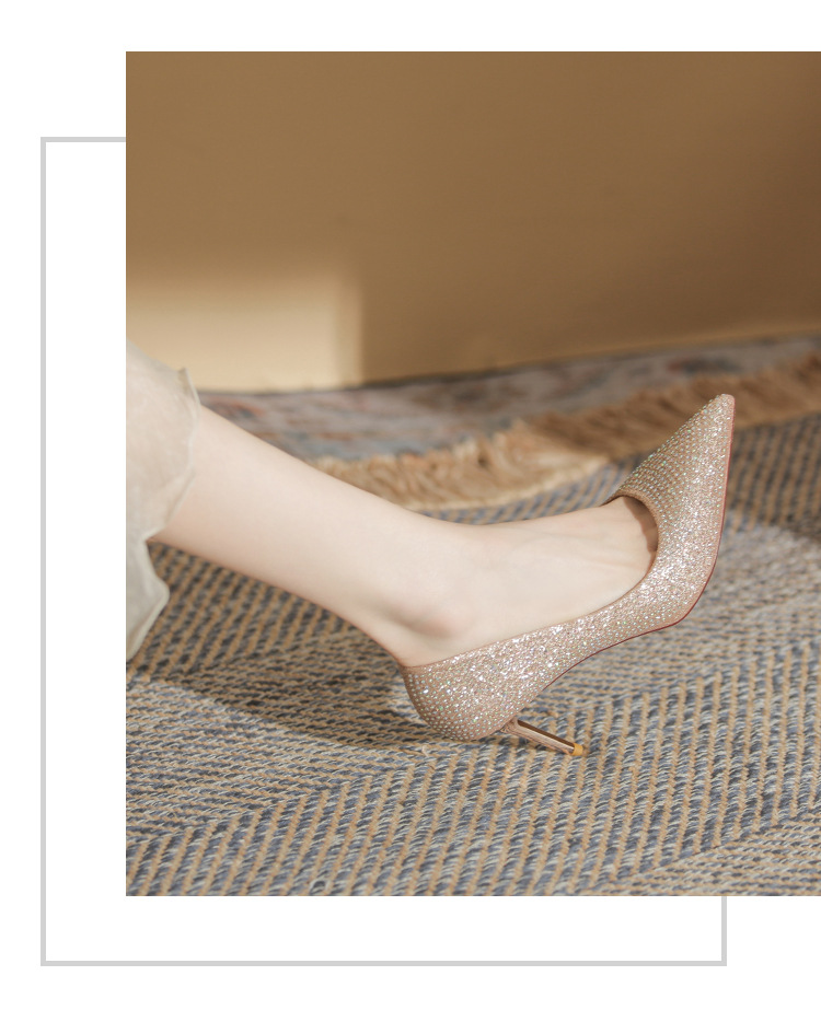 2024 New Water Diamond High Heels Women's Wedding Shoes New Versatile Bright Diamond Women's Shoes Hot Diamond Pointed Thin Heel Shoes_voghion.com