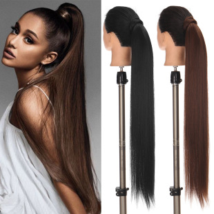 85CM Lengthened Velcro Wig Horsetail Women's Long Straight Hair Wrapping Hair Extending and Winding Natural Simulation Hair Fake Horsetail