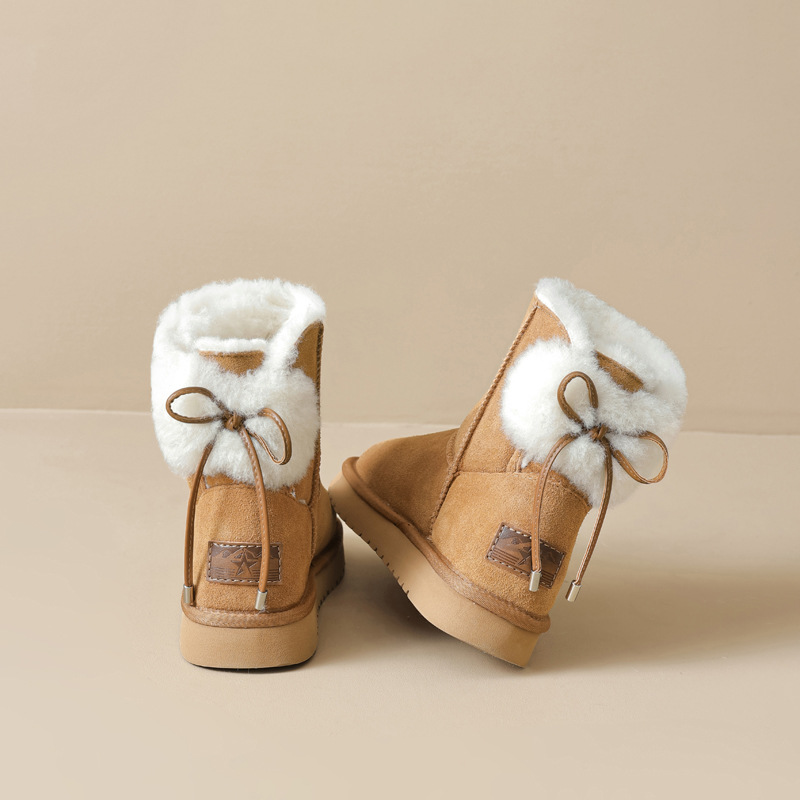 Botas de nieve para mujer Augu Shiden, estilo nuevo de otoño e invierno 2025, zapatos de algodón con suela gruesa de felpa para exteriores, mocasines casuales de media pantorrilla