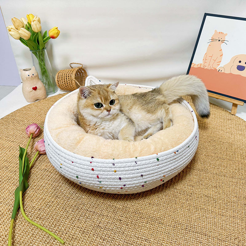 고양이 둥지 사계절 유니버설 겨울 따뜻한 고양이 스크래치 보드 원피스 이동식 및 세척 가능한 겨울 고양이 둥지 등나무 짠 애완 동물 둥지