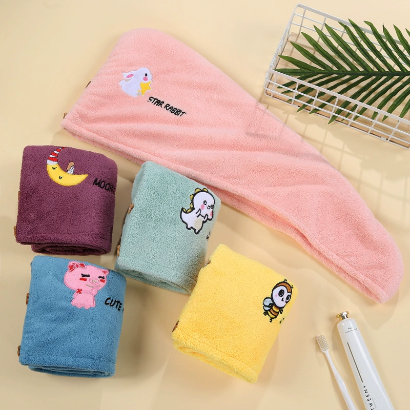 Coral velvet hair towel, soft dry shower cap, scarf, wholesale, increased thickness, internet celebrity, with embroidery