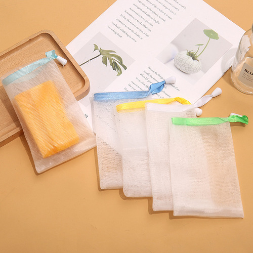 Wholesale Foaming Mesh Handmade Soap Facial Cleanser Foaming Net Colorful Ribbon Japanese Storage Foaming Net Bag