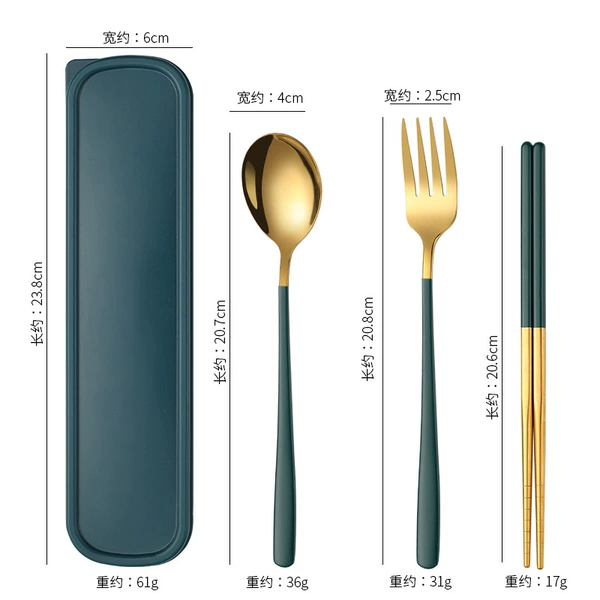Green Gold 3 -piece set (spoon+fork+chopsticks+box)