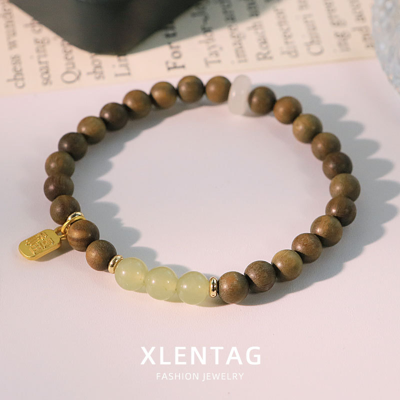 Pulseras de madera de sándalo verde originales retro y Tian jade atraer dinero y transferencia de moda universal pulseras de alta calidad joyas