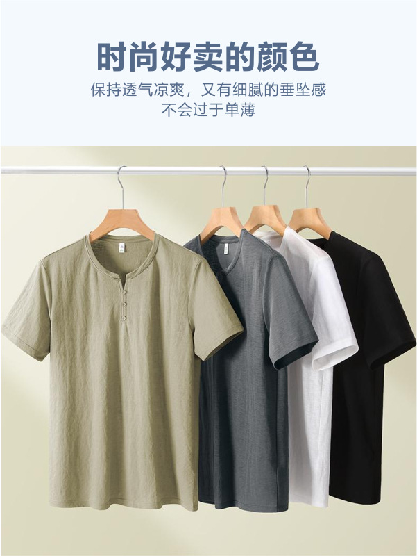 Henry cuello lino camiseta personalizada ropa casual elegante lujosa ropa de trabajo de alta calidad ropa de trabajo de verano impresa LOGO