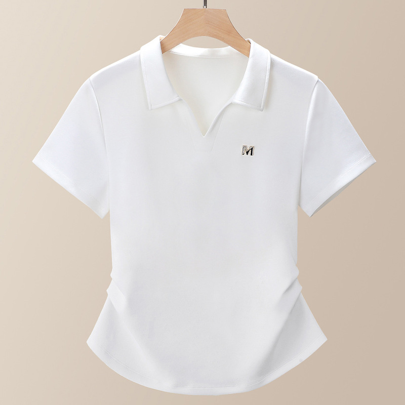 Polo Shirt Cotton Short-Sleeved T-Shirt for Women Petite Size with a Turn-Down Collar Summer Wear 2026 New Fashion 1688 Sports Top