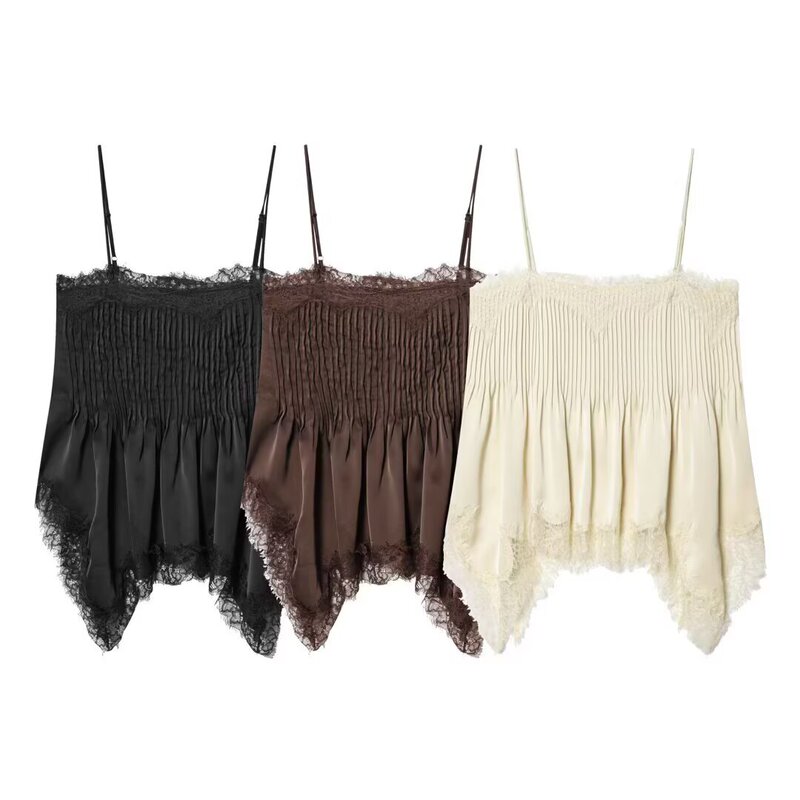 Taop&Za Women's Clothing 2026 Summer New Style Silk Satin Texture Lace Camisole Top 5919002