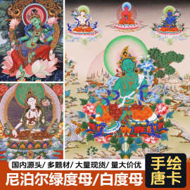 手绘唐卡佛像绿度母尼泊尔热贡白度母挂画二十一度母画像装饰画