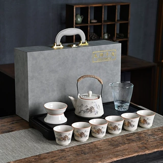 草木灰工厂直销功夫茶具一整套礼品套组礼盒套装茶杯陶瓷定制logo