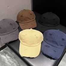 新款复古做旧棒球女帽个性破洞高质量水洗鸭舌帽男软顶百搭遮阳帽