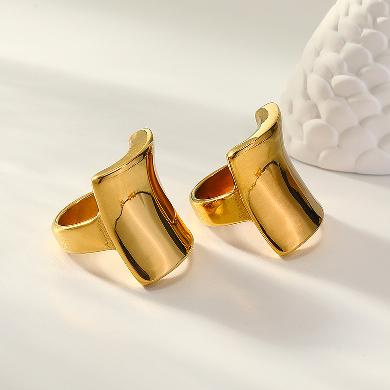 18g Weight Real Gold Plated Plating Material Rings Classification 1 Piece Quantity Real Gold Plated Square 304 Stainless Steel Simple Style Waterproof Non Tarnish Rings