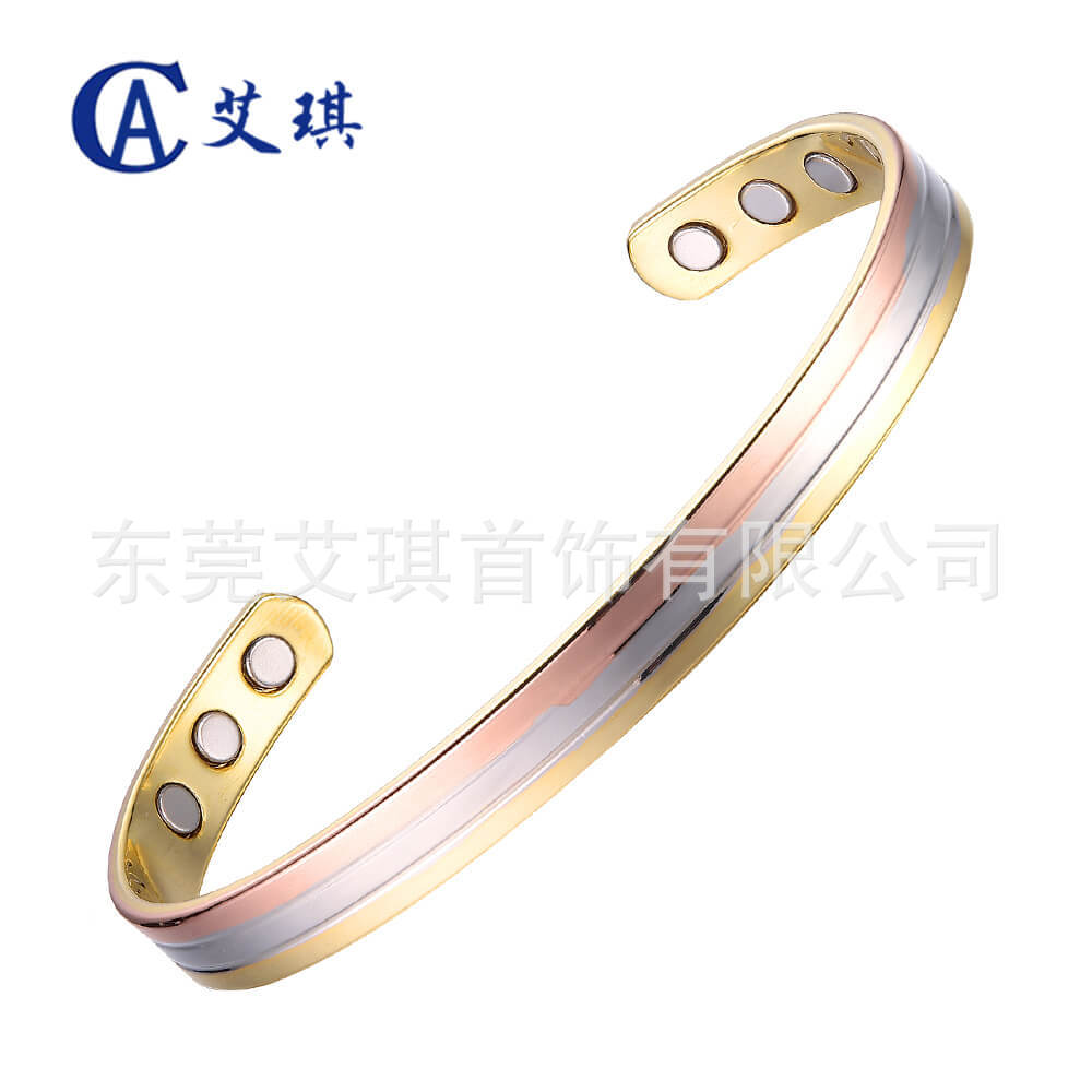 Foreign Trade Hot-Selling Magnetic Red Copper Bracelet Fashionable Design Three-Color Pure Red Copper Bracelet Women's Striped Pure Red Copper Bracelet