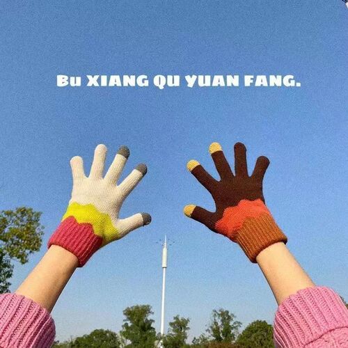 Contrast color warm student wool touch screen gloves winter Korean knitted cute cartoon color plus velvet cycling couple