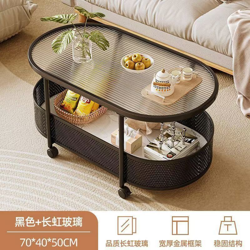 北欧钢化玻璃可移动沙发边几边柜简约现代床头侧边柜小茶几小推车|undefined